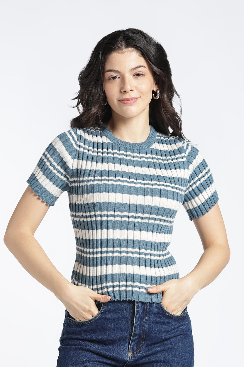 Womens Regular Blue Striper Top - Image 2