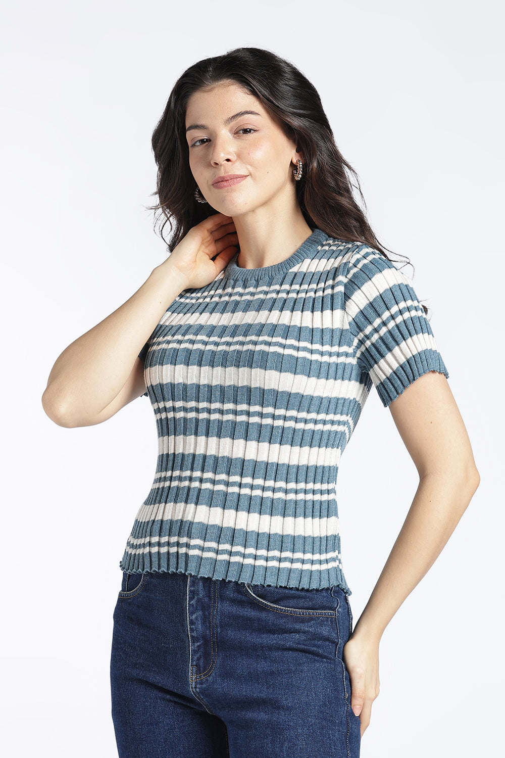 Womens Regular Blue Striper Top - Image 4