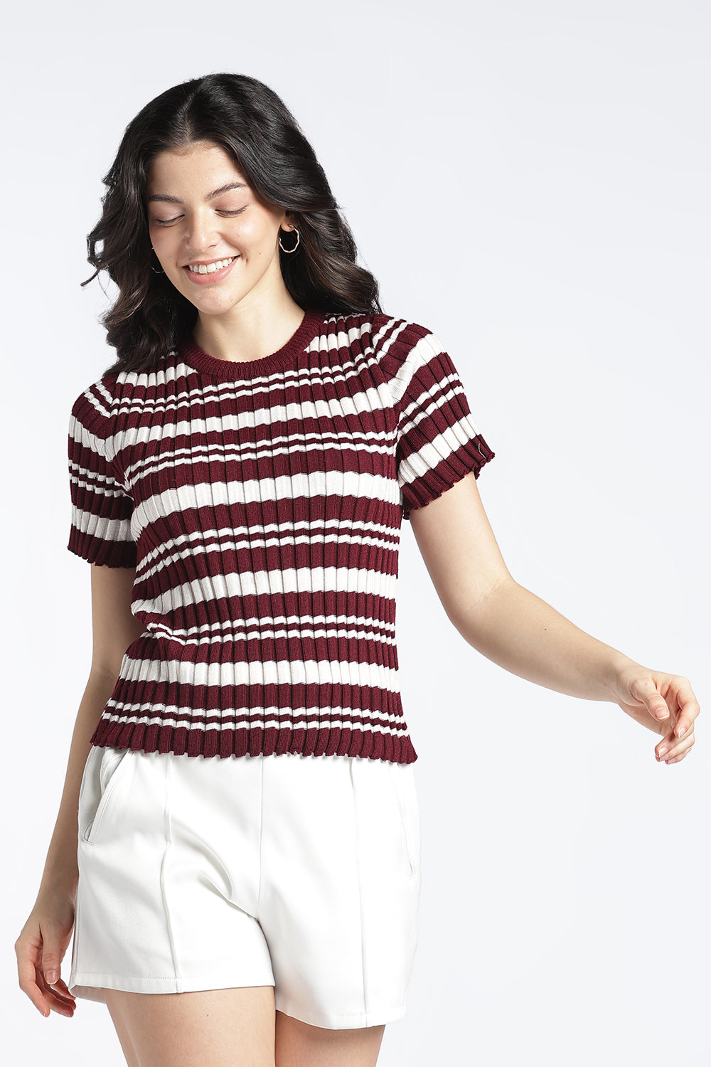 Womens Regular Maroon Striper Top - Image 2