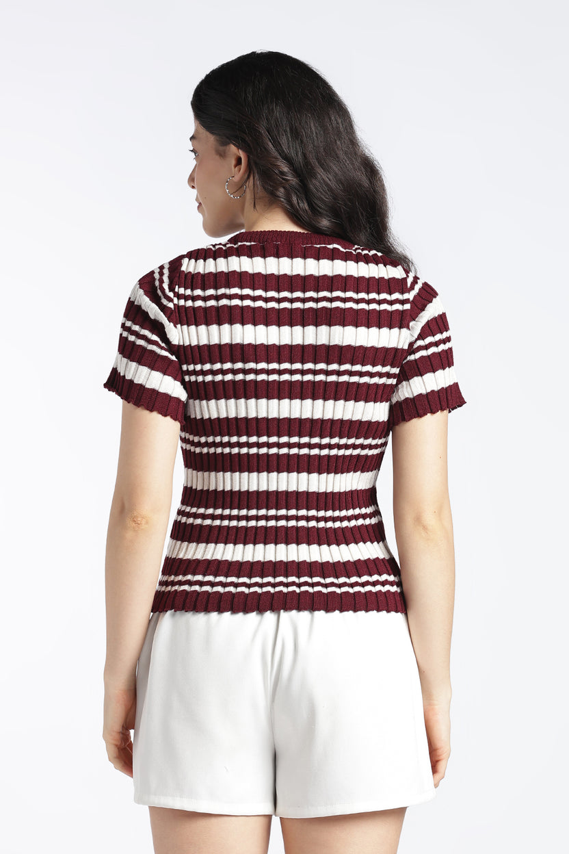 Womens Regular Maroon Striper Top - Image 5