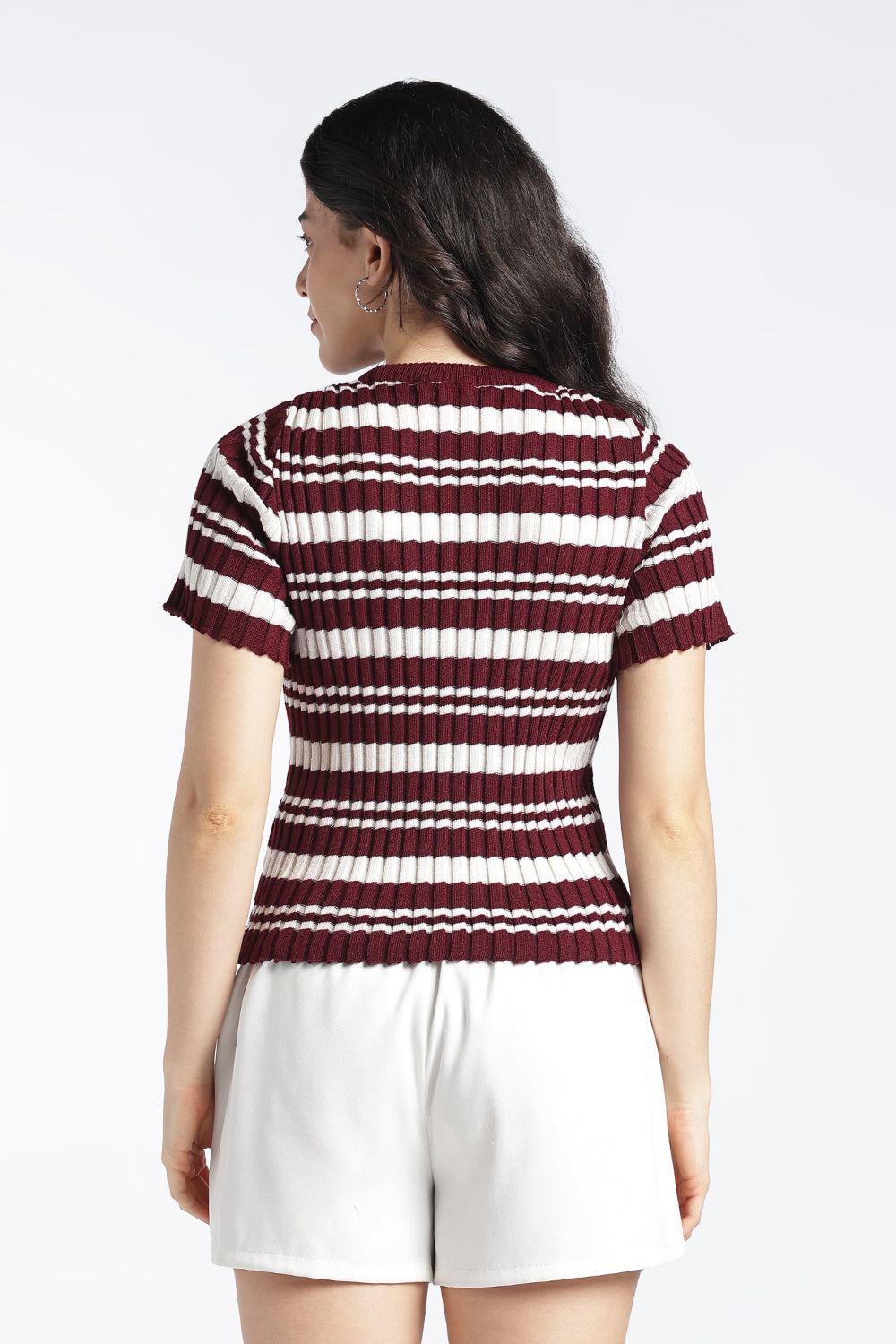 Womens Regular Maroon Striper Top - Image 5