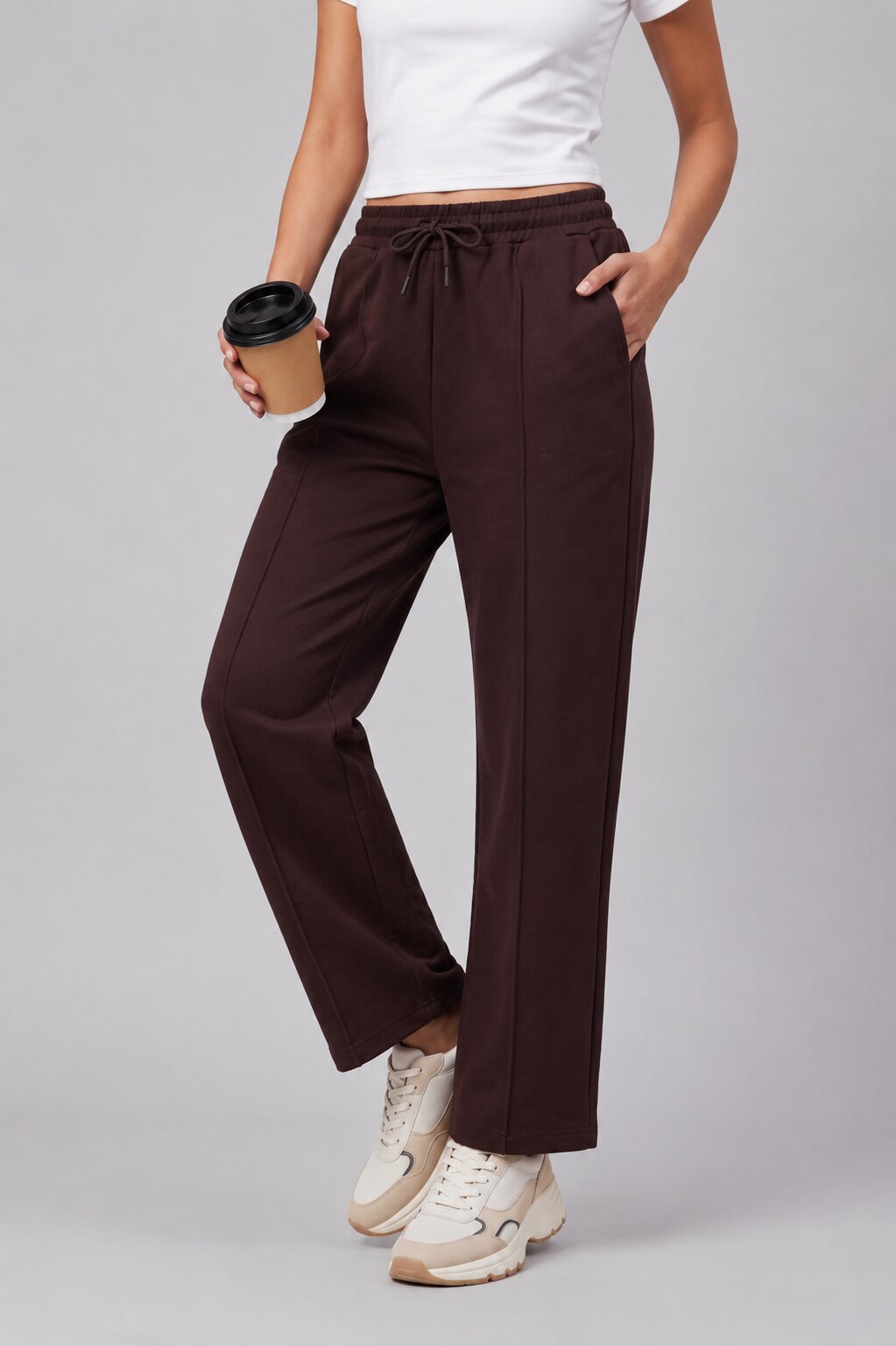 Women Chocolate Straight Fit Sweatpant With 2 Pocket - Image 1
