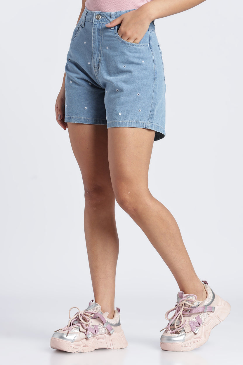 Women Light Blue Regular Fit Shorts With 5 Pocket - Image 4