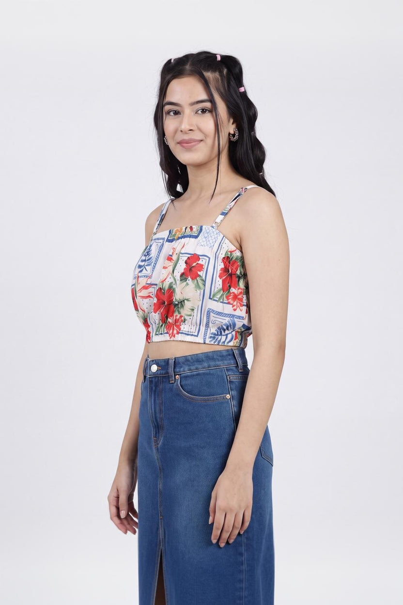 Women Multi Coloured Floral Regular Fit Crop Top - Image 4