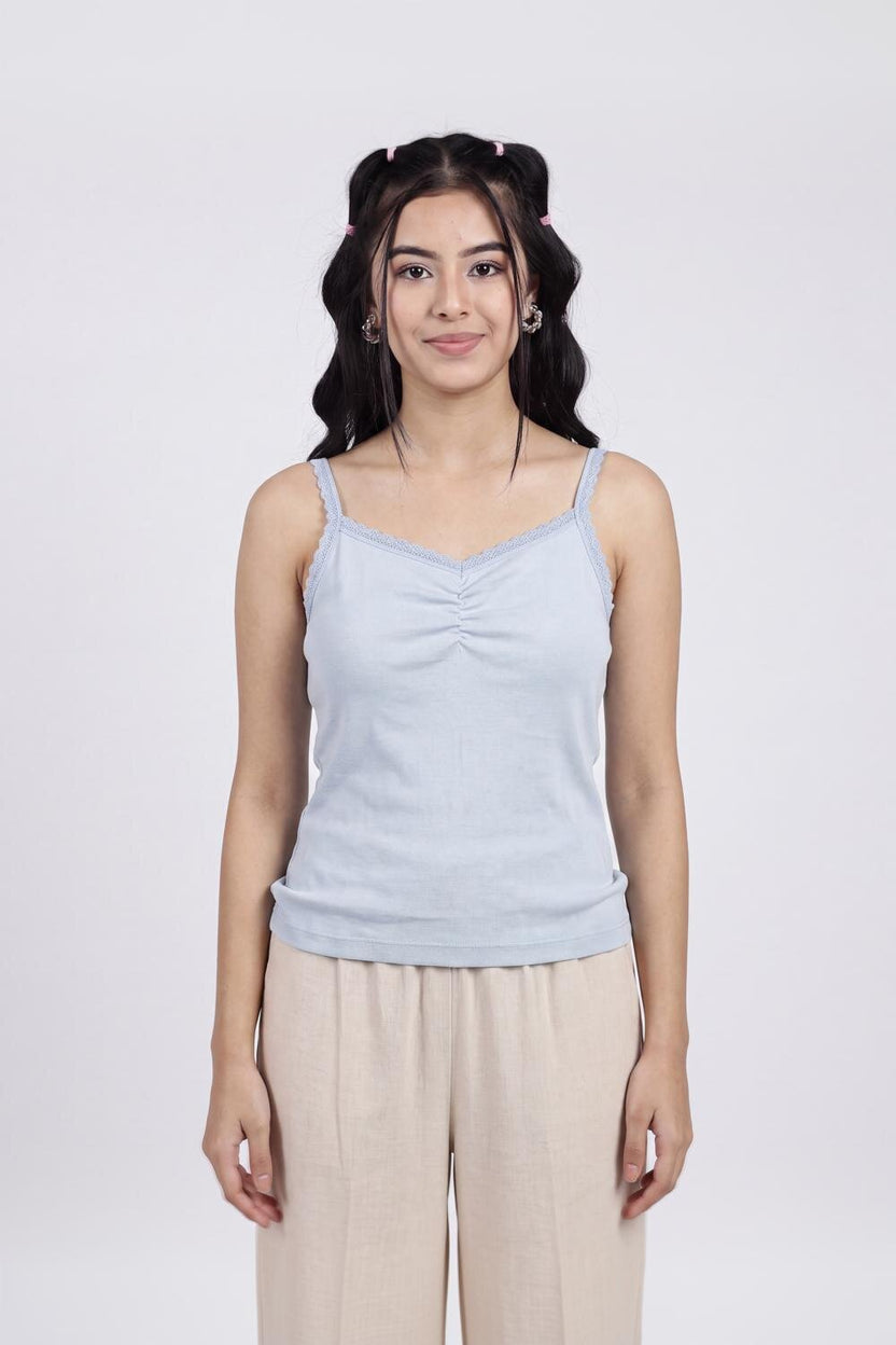 Women Light Blue Ruched Regular Fit Top - Image 2