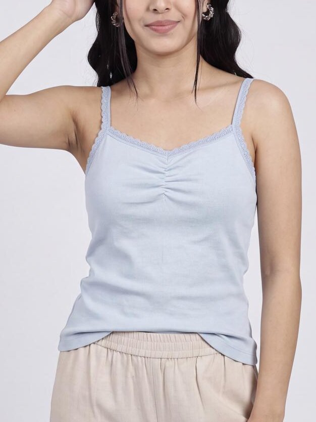 Women Light Blue Ruched Regular Fit Top - Image 3