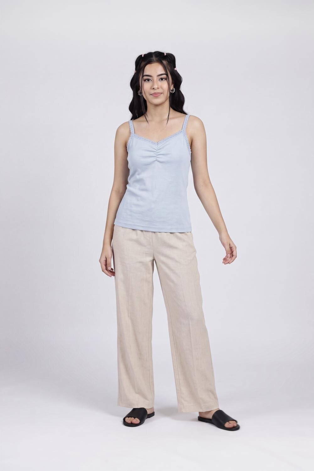 Women Light Blue Ruched Regular Fit Top - Image 6
