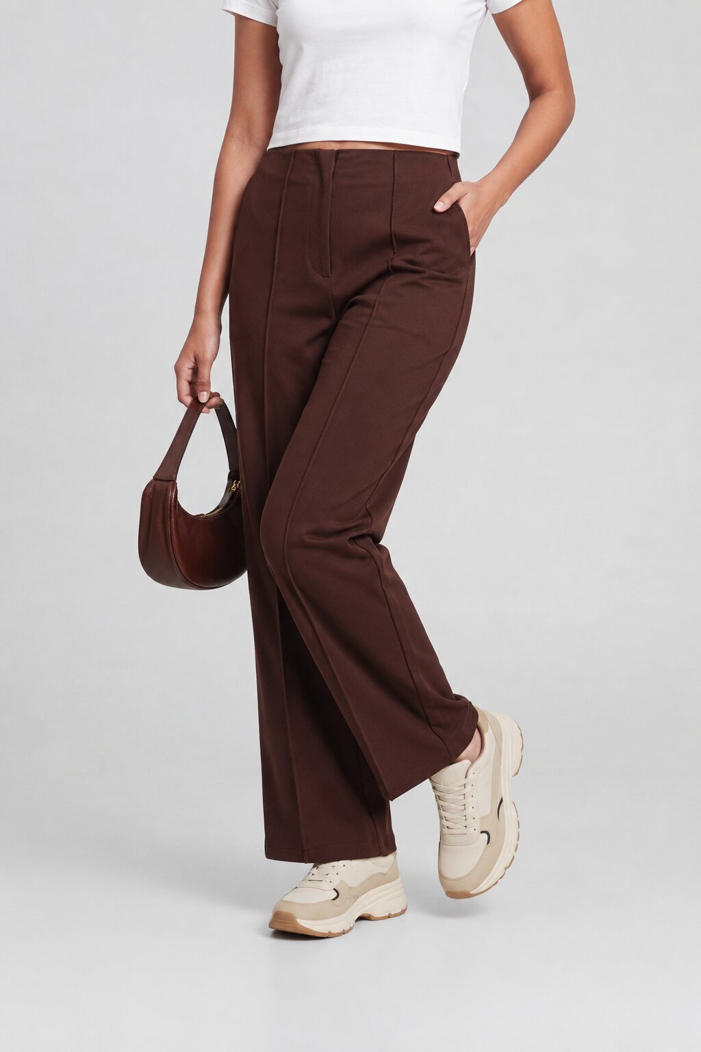 Women Brown Straight Fit Trouser With 2 Pocket - Image 1