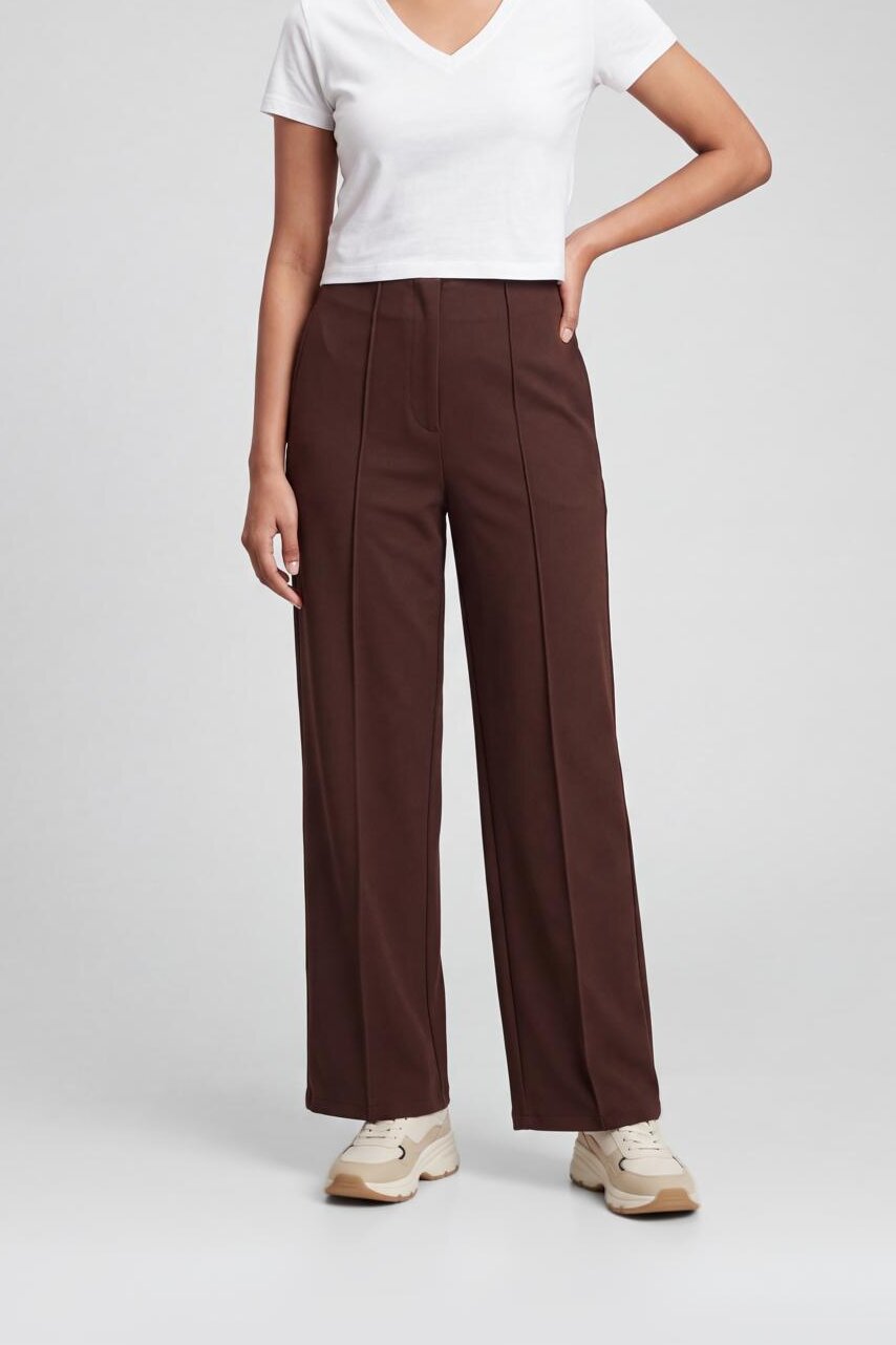 Women Brown Straight Fit Trouser With 2 Pocket - Image 2