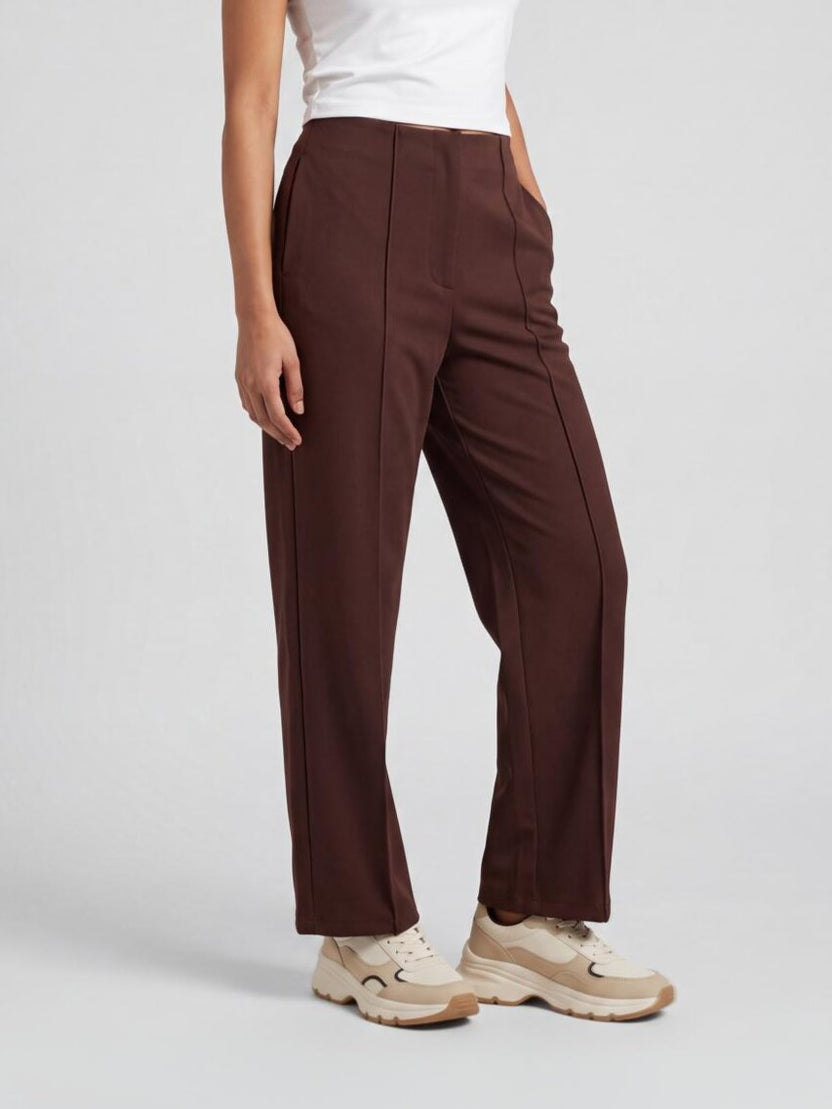 Women Brown Straight Fit Trouser With 2 Pocket - Image 4