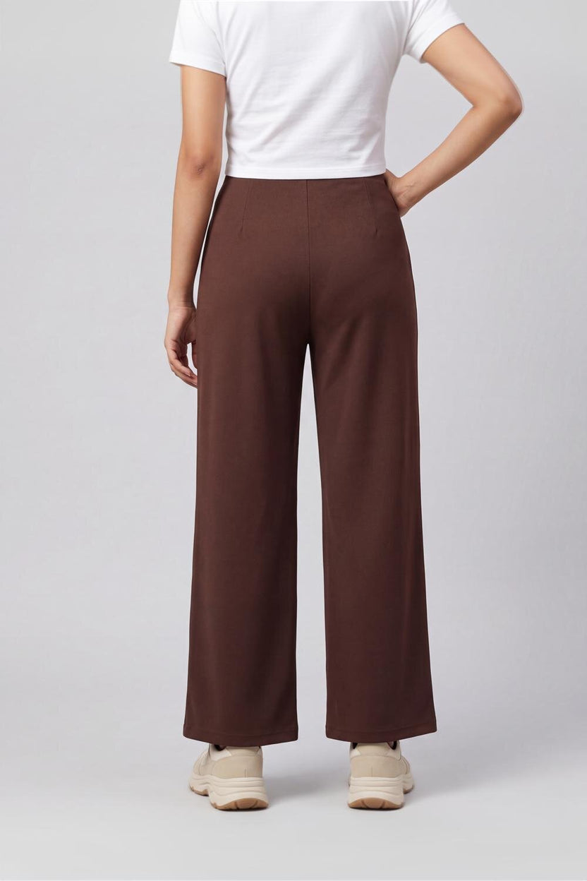 Women Brown Straight Fit Trouser With 2 Pocket - Image 5