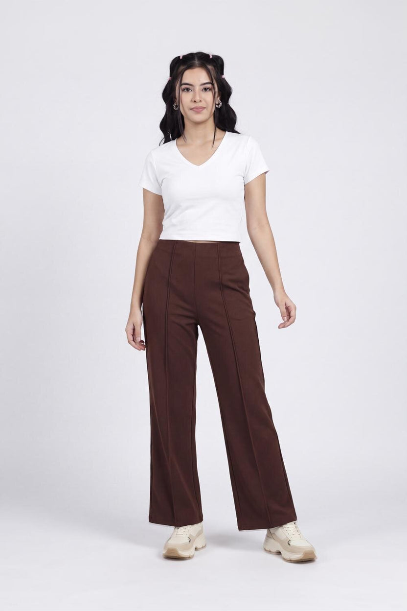Women Brown Straight Fit Trouser With 2 Pocket - Image 6