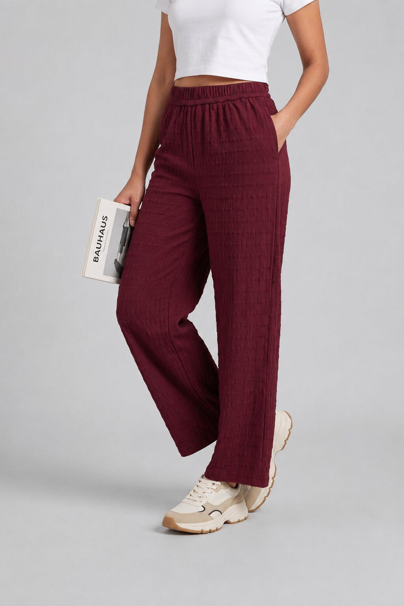 Women Red Straight Fit Trouser With 2 Pocket - Image 1