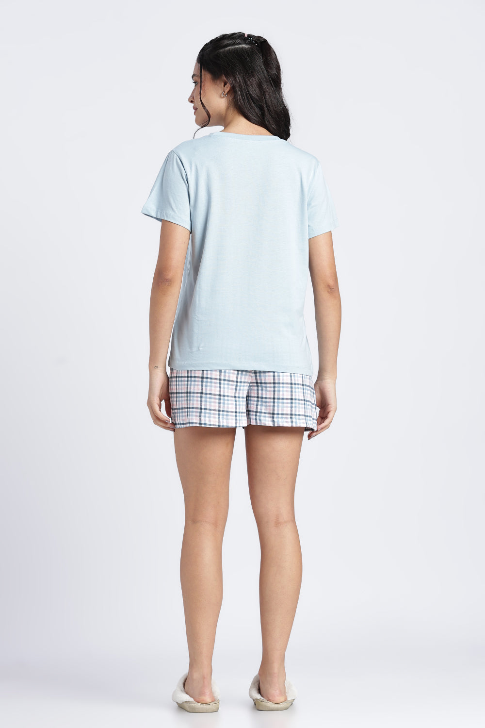 Women Light Blue Graphic Regular Fit Nightwear Set - Image 5
