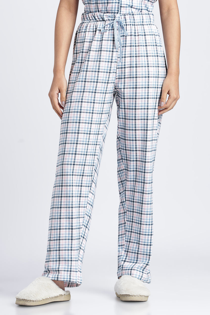 Women Light Blue Checkered Regular Fit Nightwear Set - Image 4