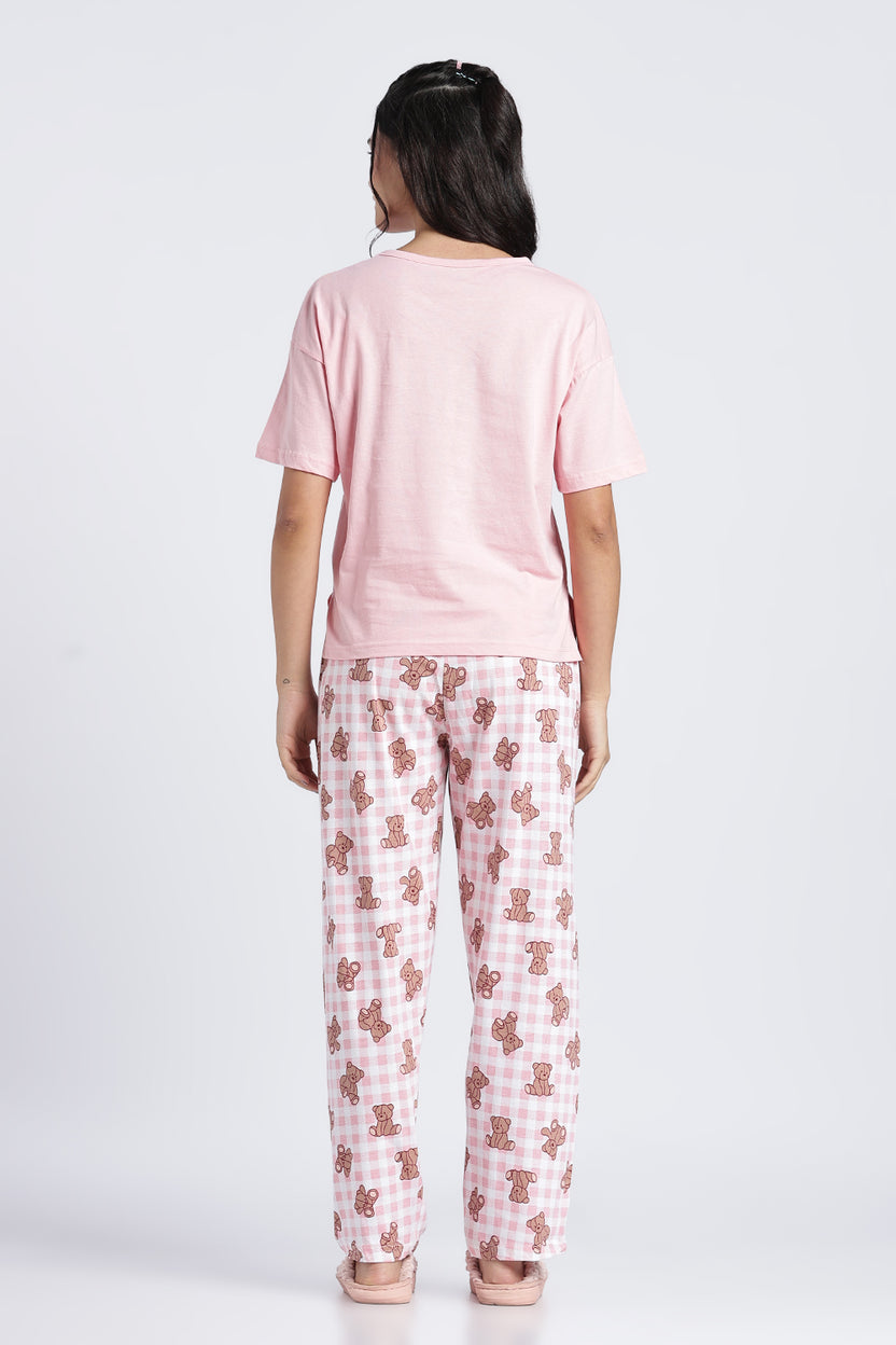 Women Pink Graphic Regular Fit Nightwear Set - Image 5