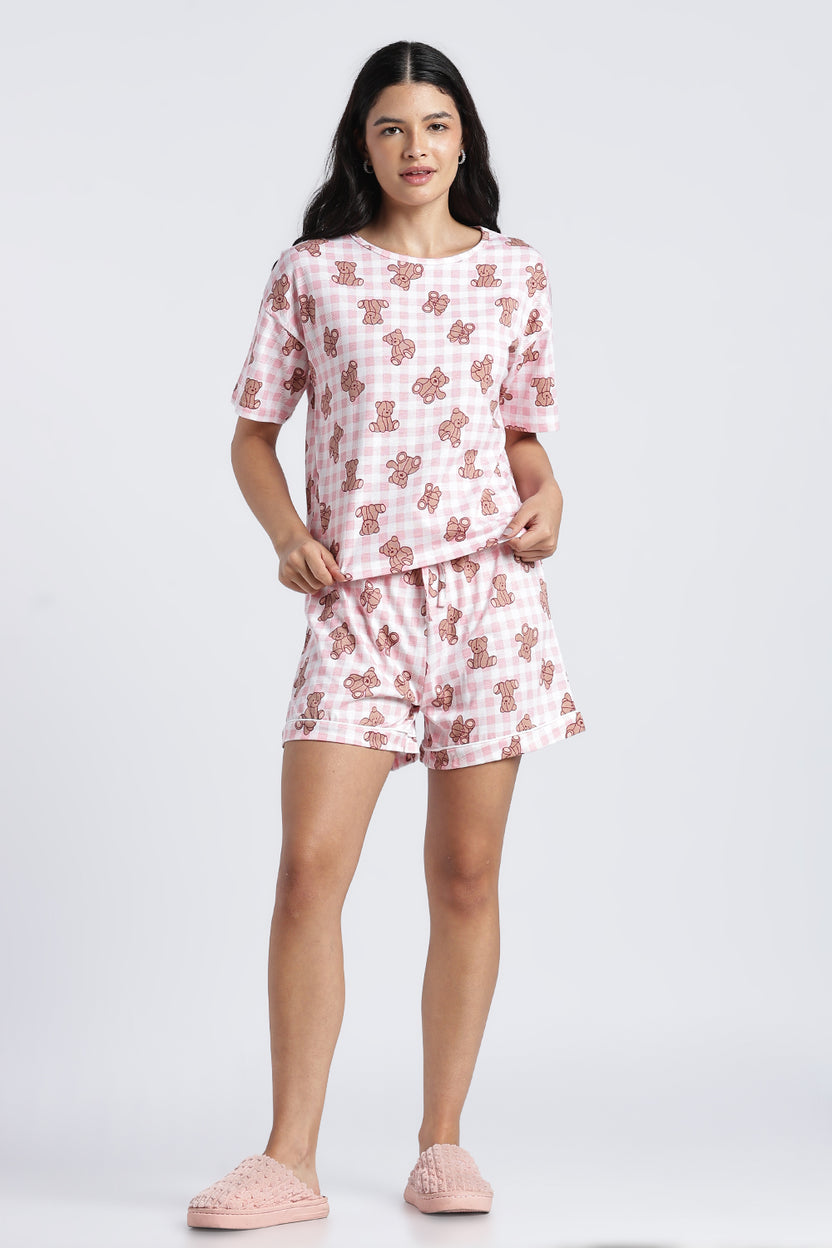 Women Pink Conversational Regular Fit Nightwear Set - Image 2
