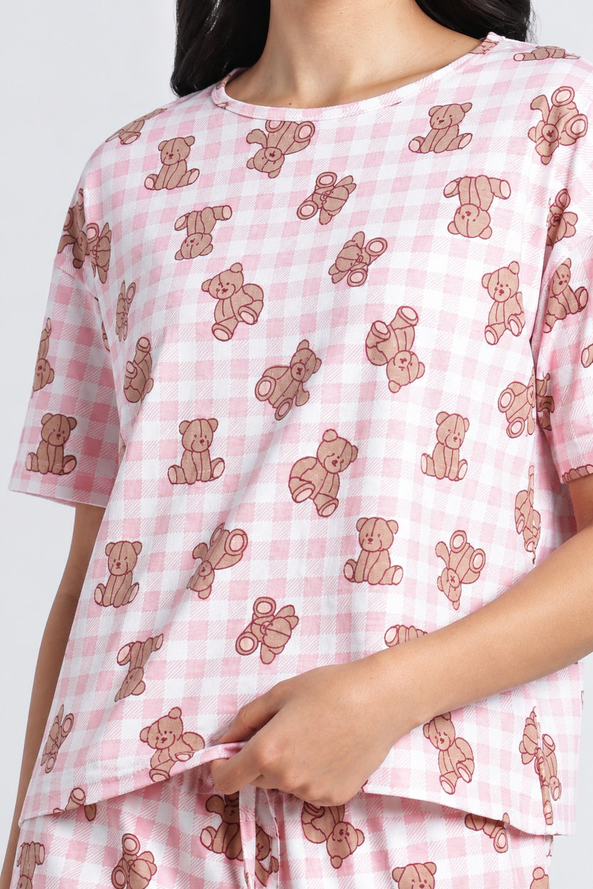 Women Pink Conversational Regular Fit Nightwear Set - Image 3