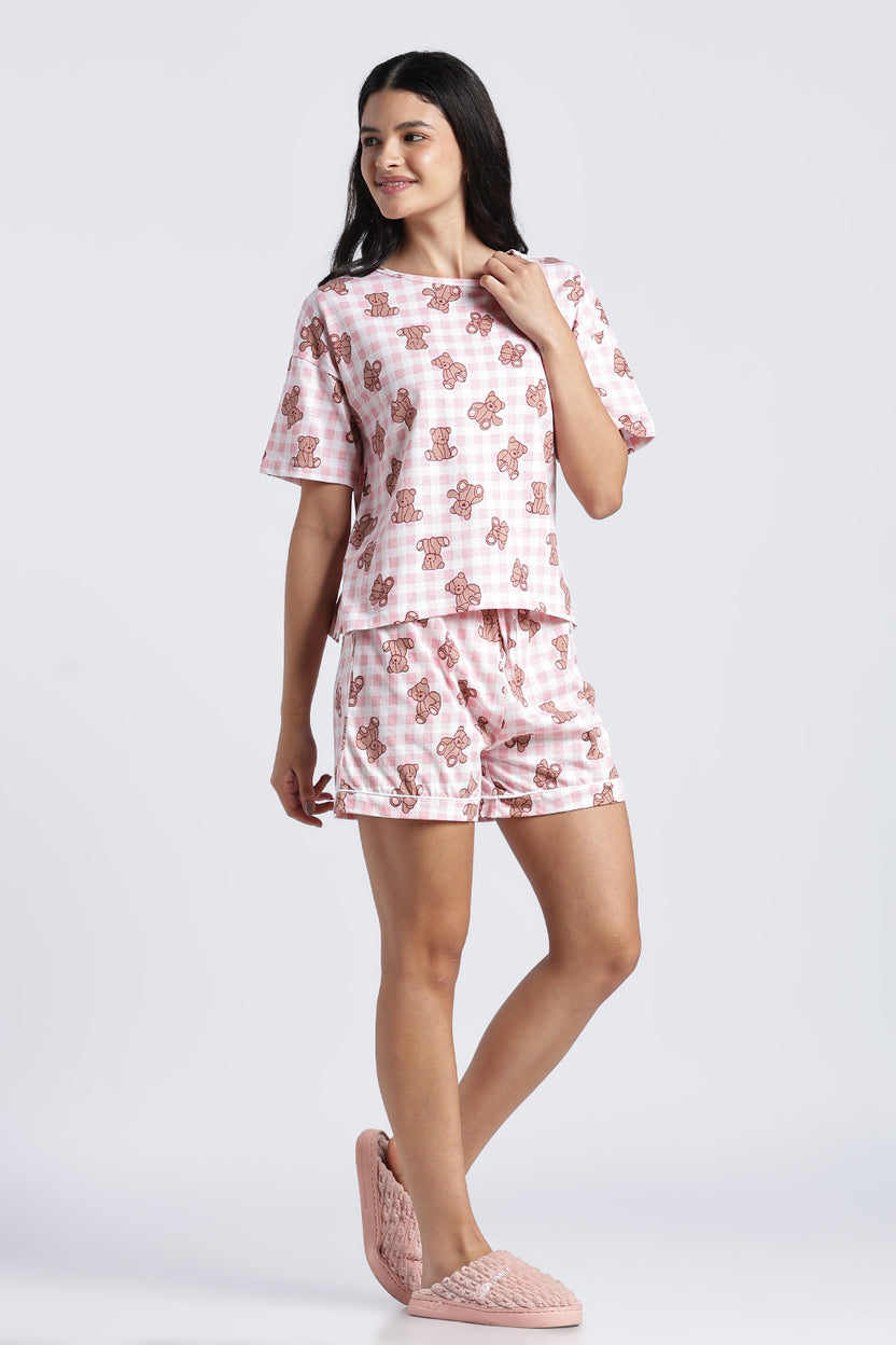 Women Pink Conversational Regular Fit Nightwear Set - Image 6
