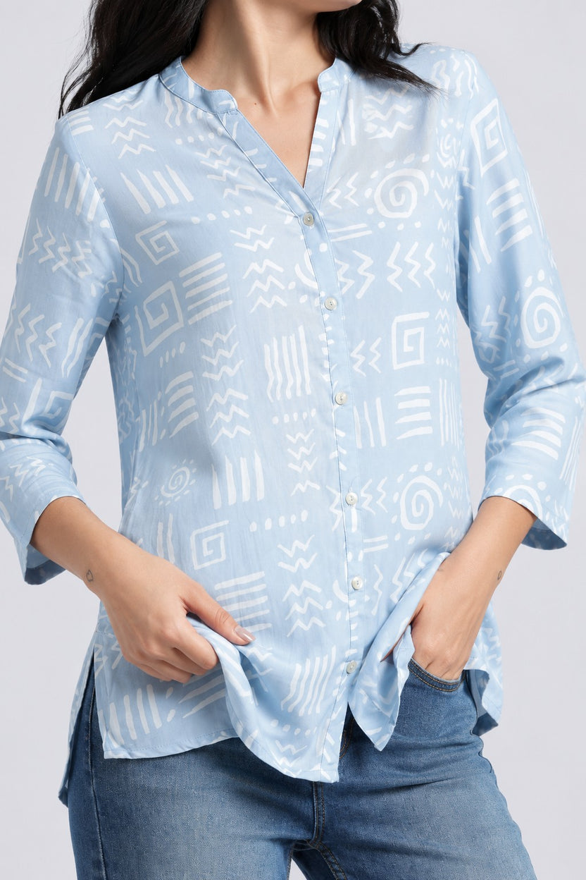 Light Blue Geometric Regular Fit Tunic For Women - Image 3