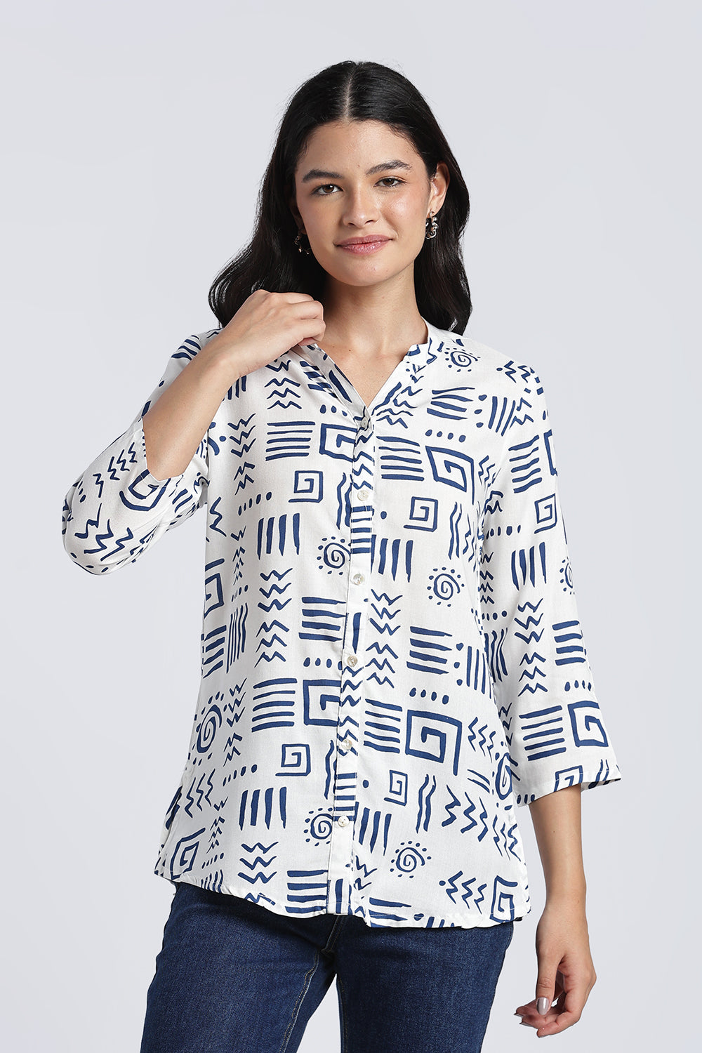 White Geometric Regular Fit Tunic For Women - Image 2