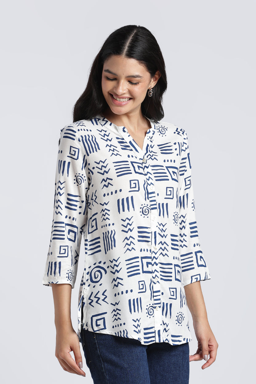 White Geometric Regular Fit Tunic For Women - Image 4
