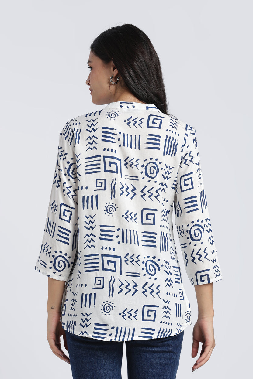 White Geometric Regular Fit Tunic For Women - Image 5