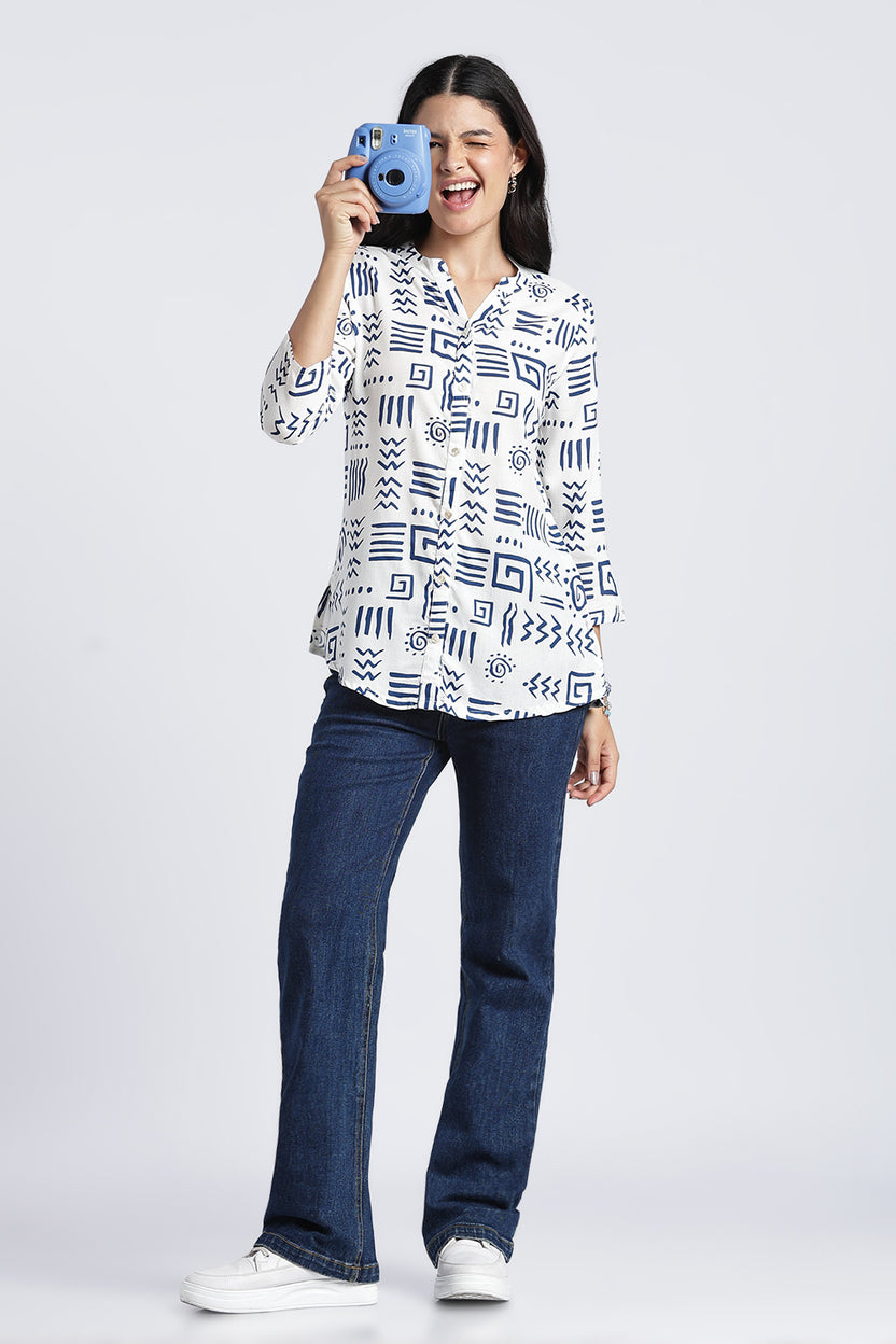 White Geometric Regular Fit Tunic For Women - Image 6