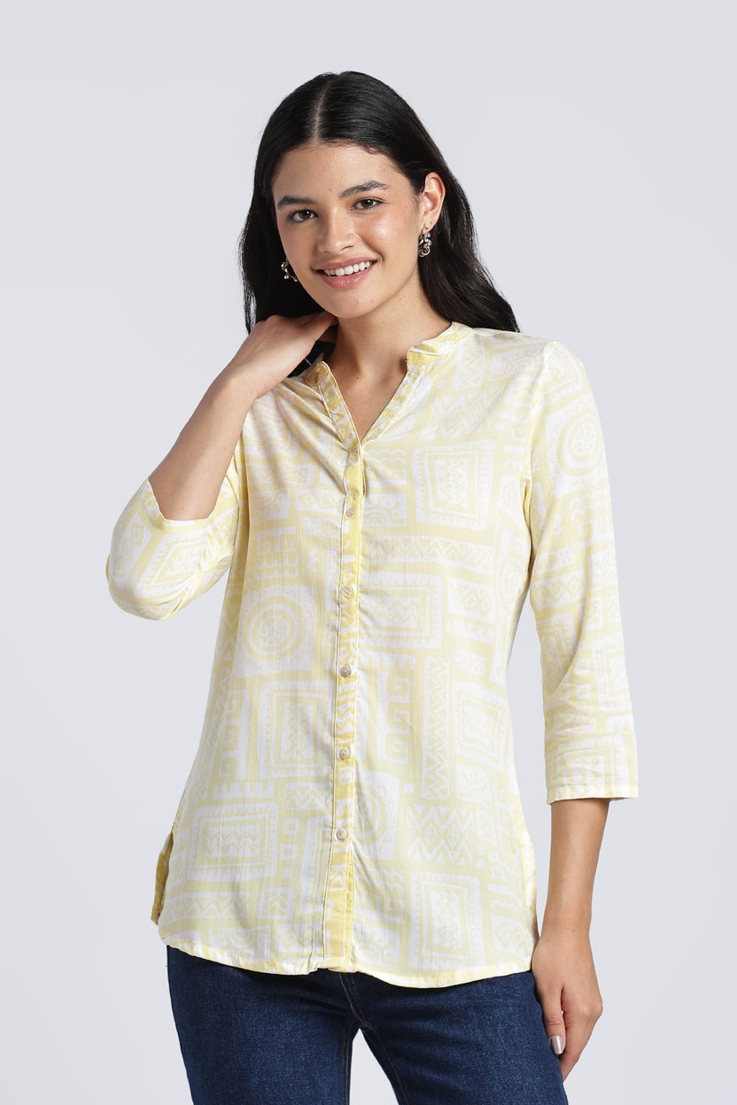 Yellow Geometric Regular Fit Tunic For Women - Image 2
