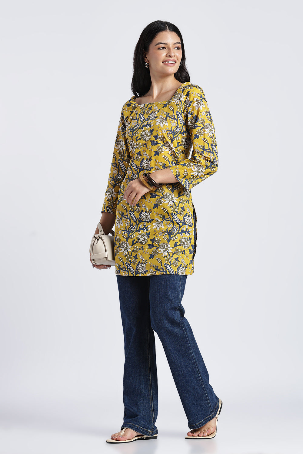 Yellow Floral Fit Tunic For Women - Image 6