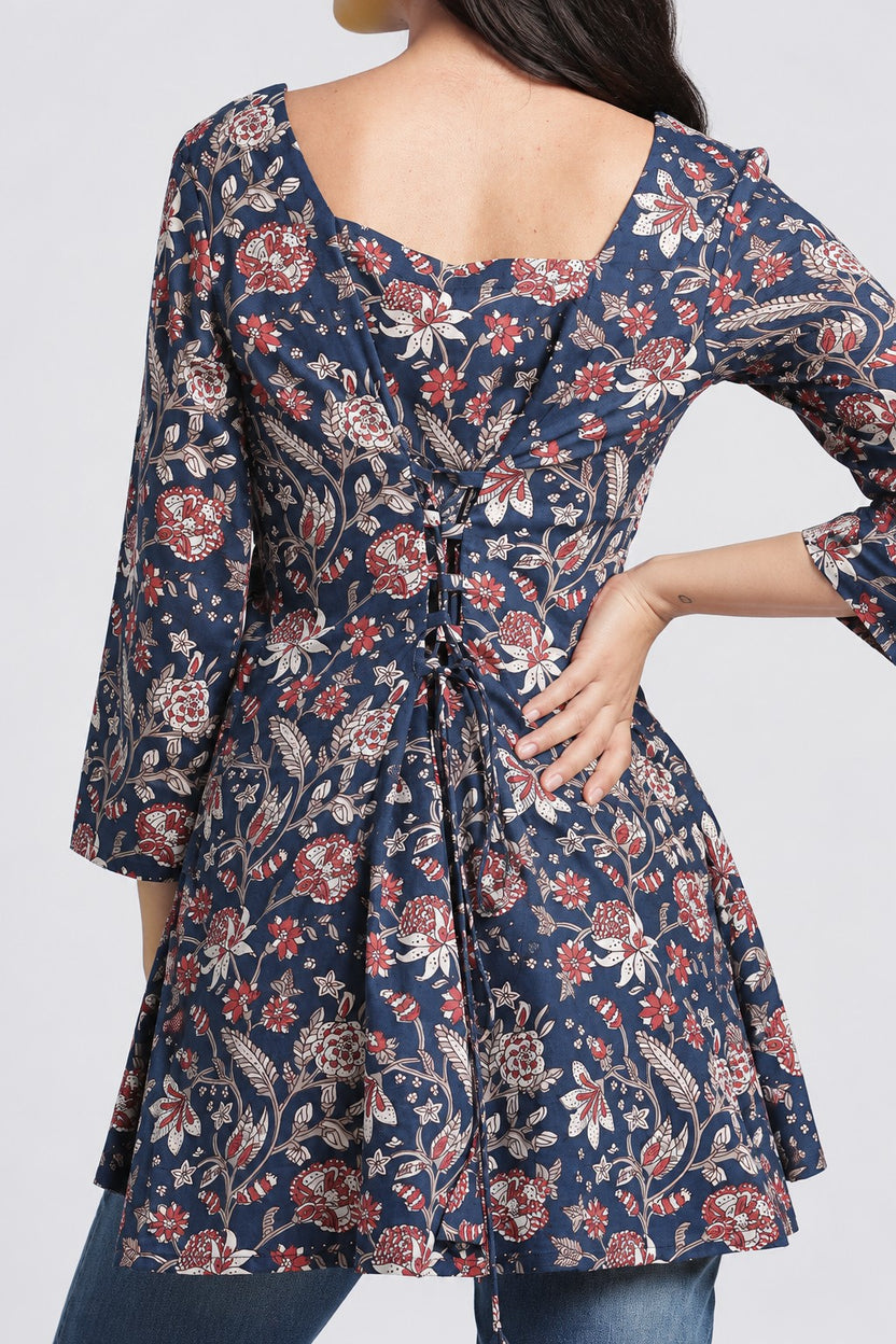 Blue Floral Fit Tunic For Women - Image 3
