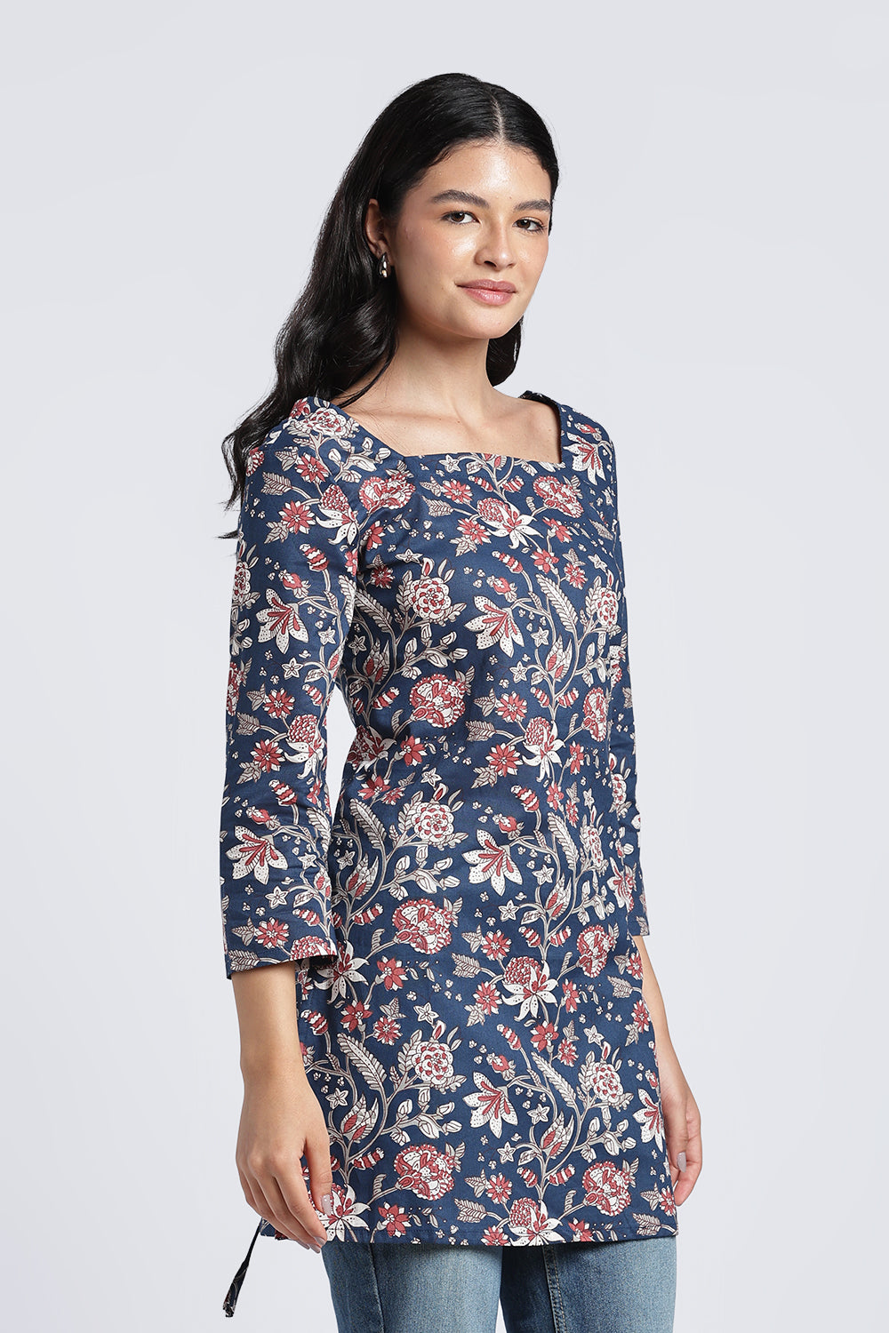 Blue Floral Fit Tunic For Women - Image 4