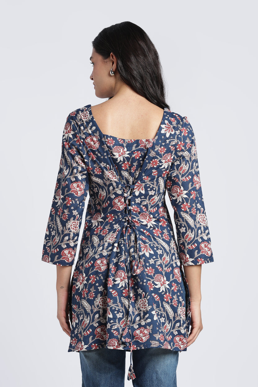 Blue Floral Fit Tunic For Women - Image 5