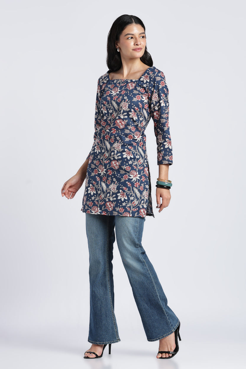 Blue Floral Fit Tunic For Women - Image 6