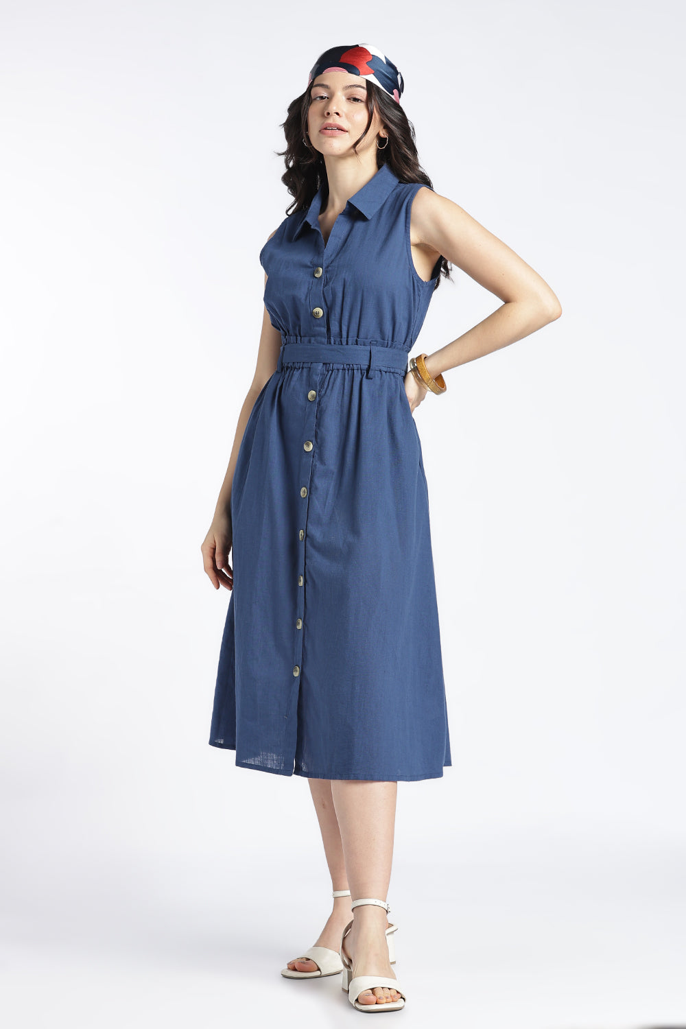 Womens Regular Fit Solid Blue Sleeveless Dress - Image 6