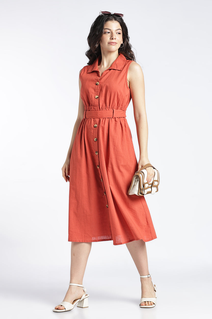 Womens Regular Fit Solid Rust Dress - Image 1
