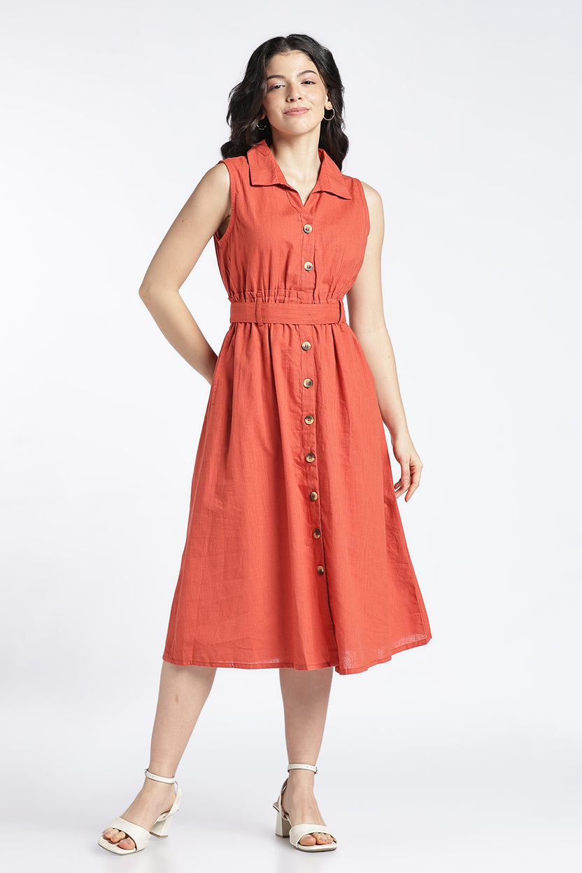 Womens Regular Fit Solid Rust Dress - Image 2