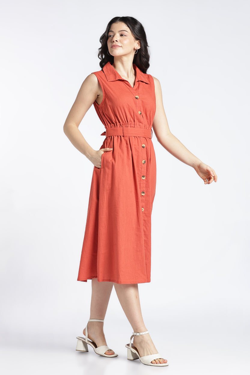 Womens Regular Fit Solid Rust Dress - Image 4