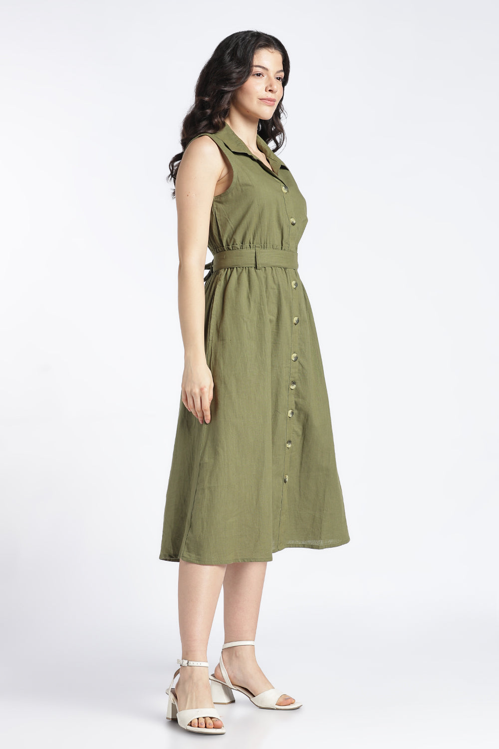 Womens Regular Fit Solid Olive Dress - Image 4