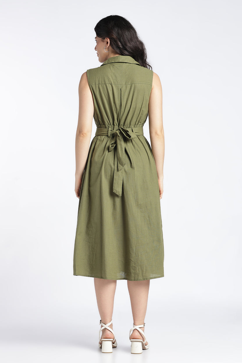 Womens Regular Fit Solid Olive Dress - Image 5