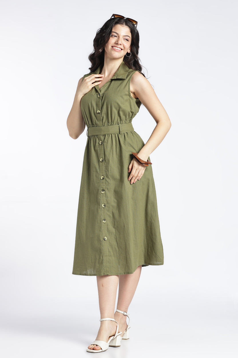 Womens Regular Fit Solid Olive Dress - Image 6