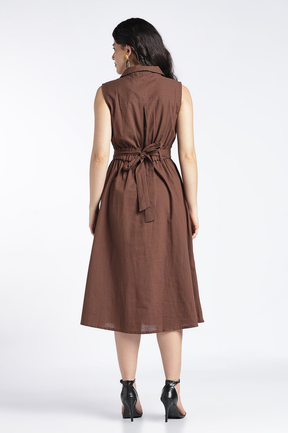 Womens Regular Fit Solid Brown Sleeveless Dress - Image 5