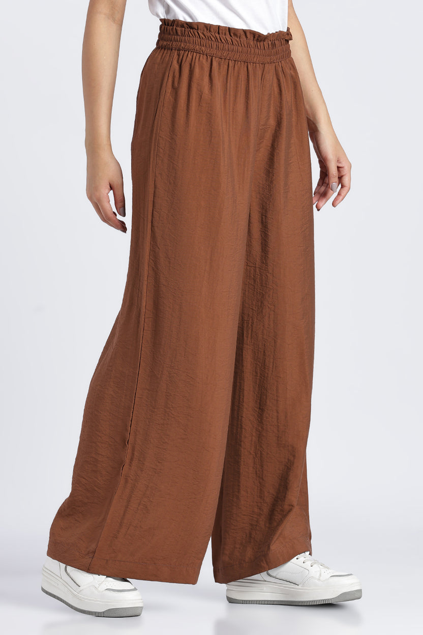 Brown High Rise Wide Leg Fit Pant For Women - Image 4