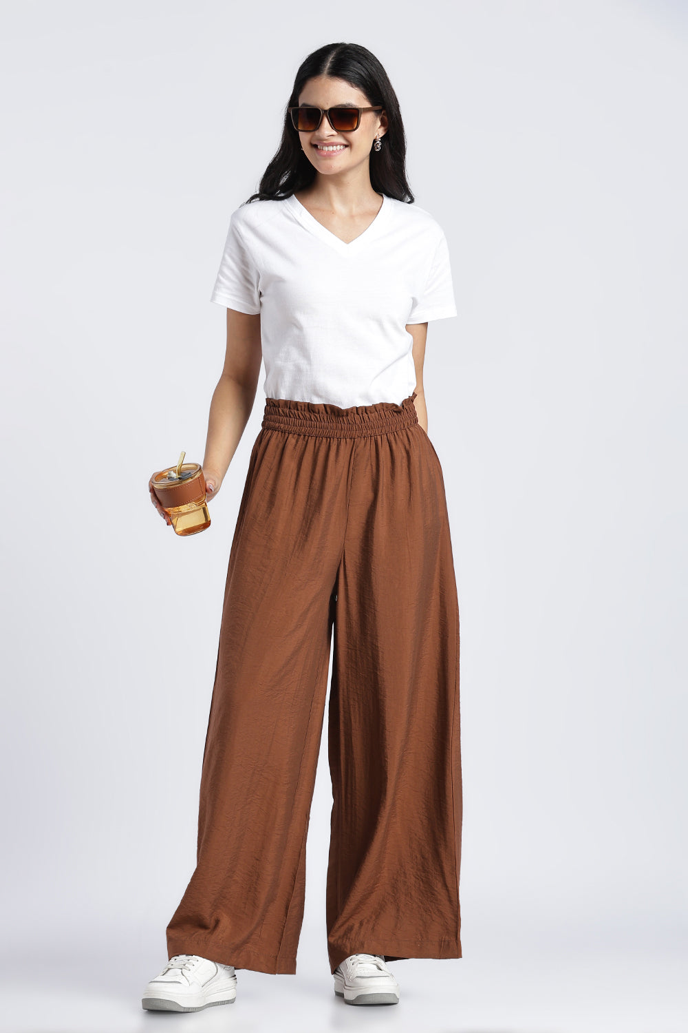Brown High Rise Wide Leg Fit Pant For Women - Image 6