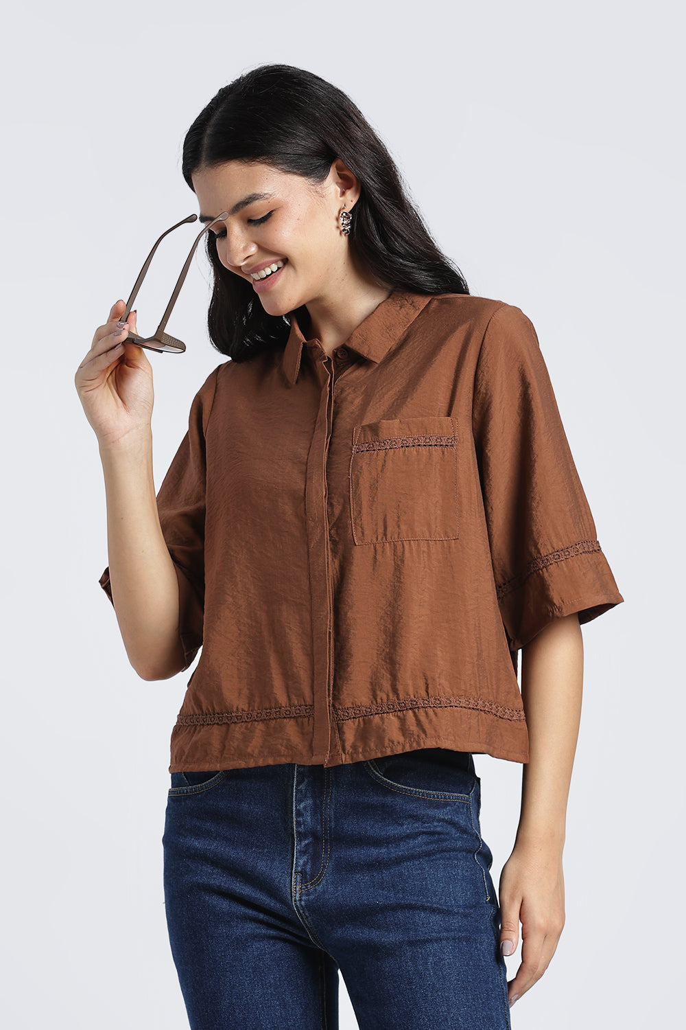 Brown Essential Wear Boxy Fit Top For Women - Image 1
