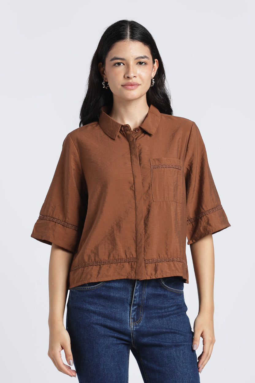 Brown Essential Wear Boxy Fit Top For Women - Image 2