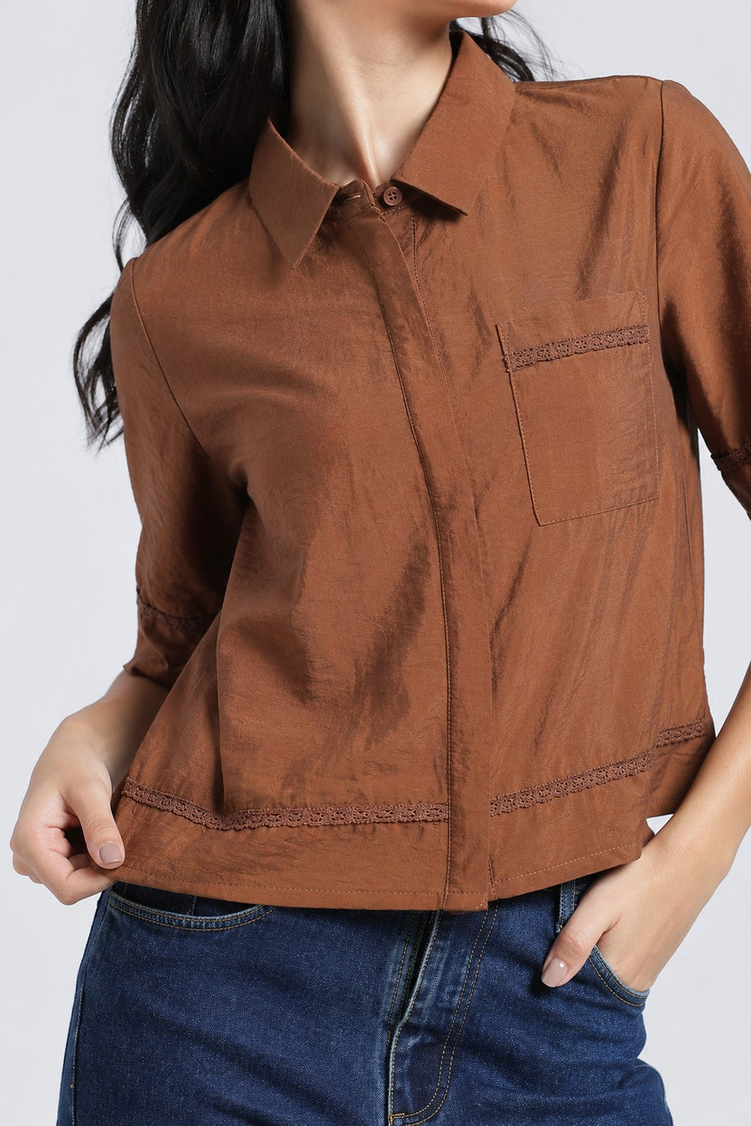 Brown Essential Wear Boxy Fit Top For Women - Image 3