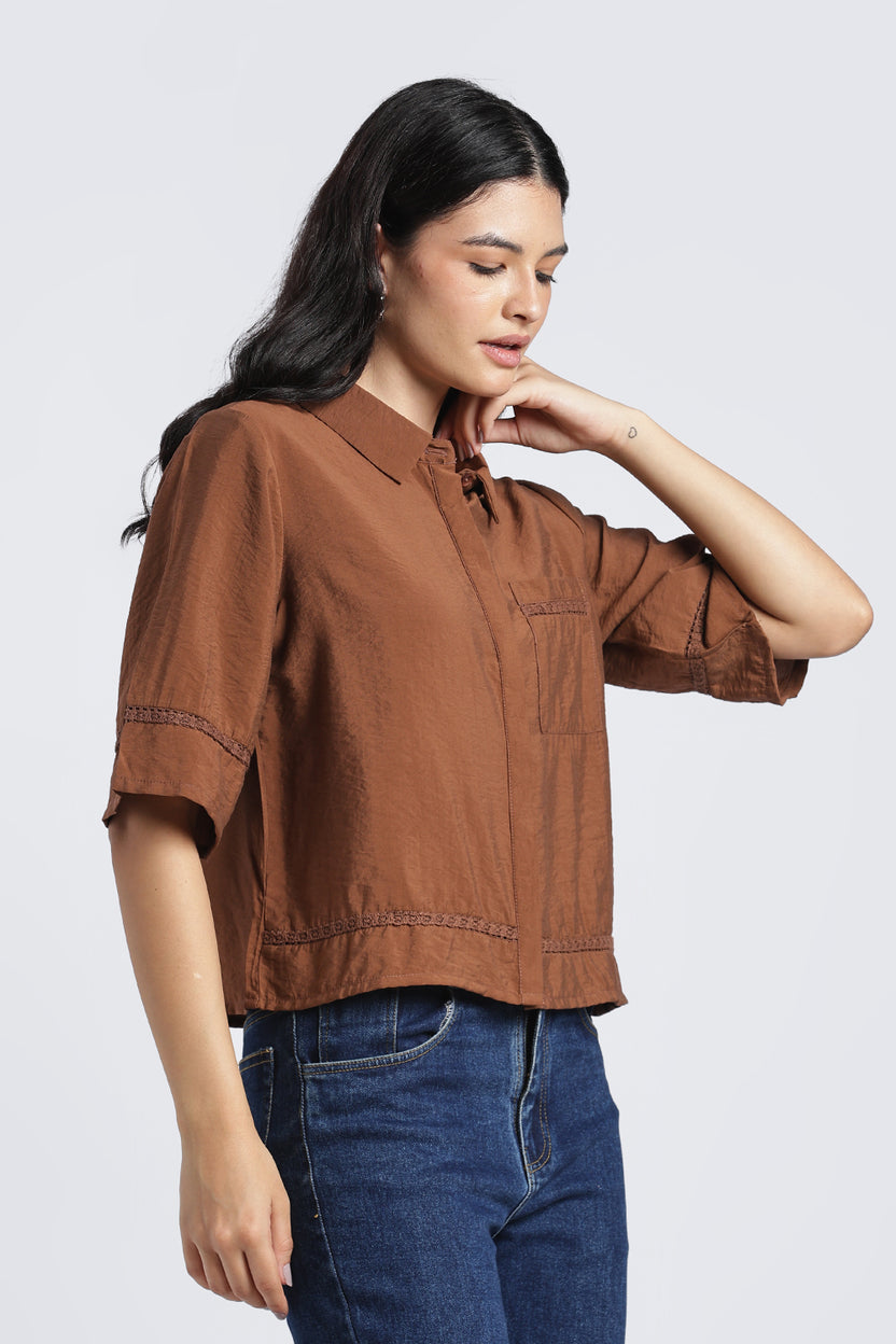 Brown Essential Wear Boxy Fit Top For Women - Image 4