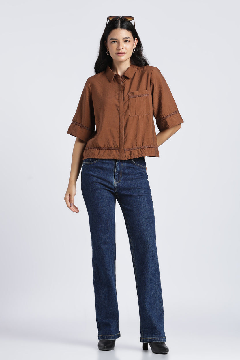 Brown Essential Wear Boxy Fit Top For Women - Image 6