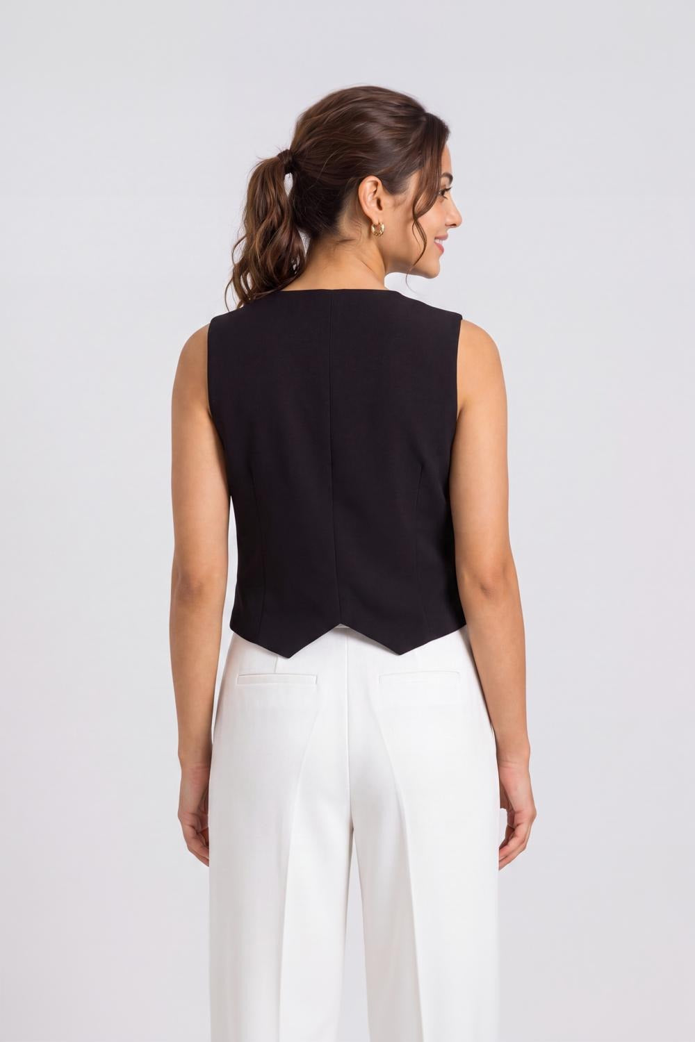 Black Cotton Regular Fit Ethnic Top For Women - Image 5